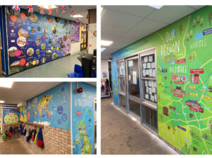 An image showing educational wall graphics at Crossgates Primary School.