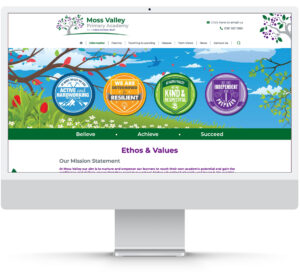 desktop with an open webpage showing the school's core values