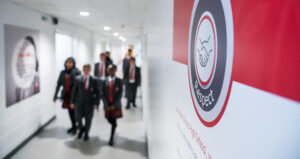 Example of Hive's photography with an image of pupils arriving at school
